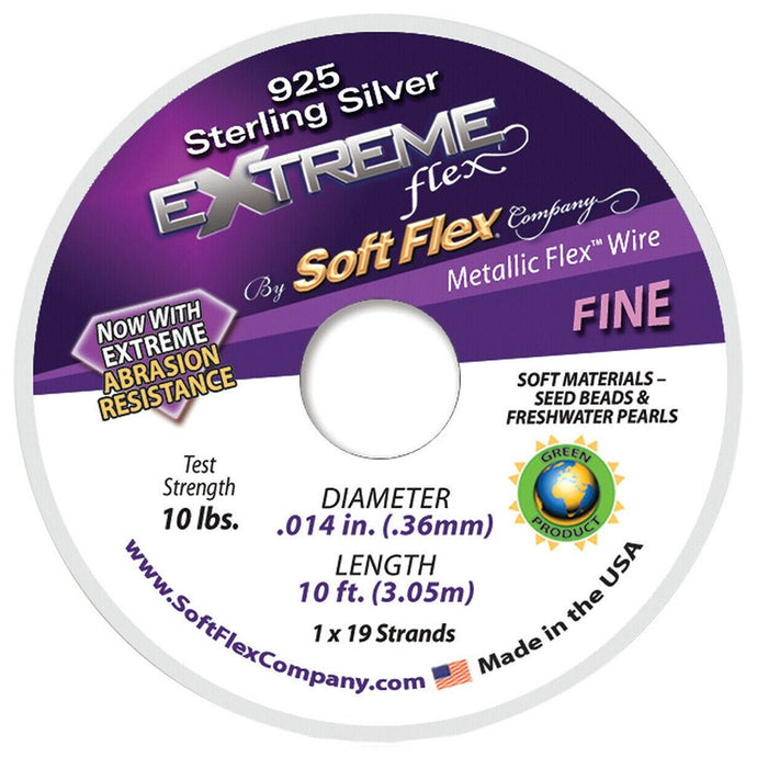 925 Sterling Silver Soft Flex Extreme 19 Strand Fine Beading Wire Silver Plated .36mm 3.05m (10ft) Silver - AJS