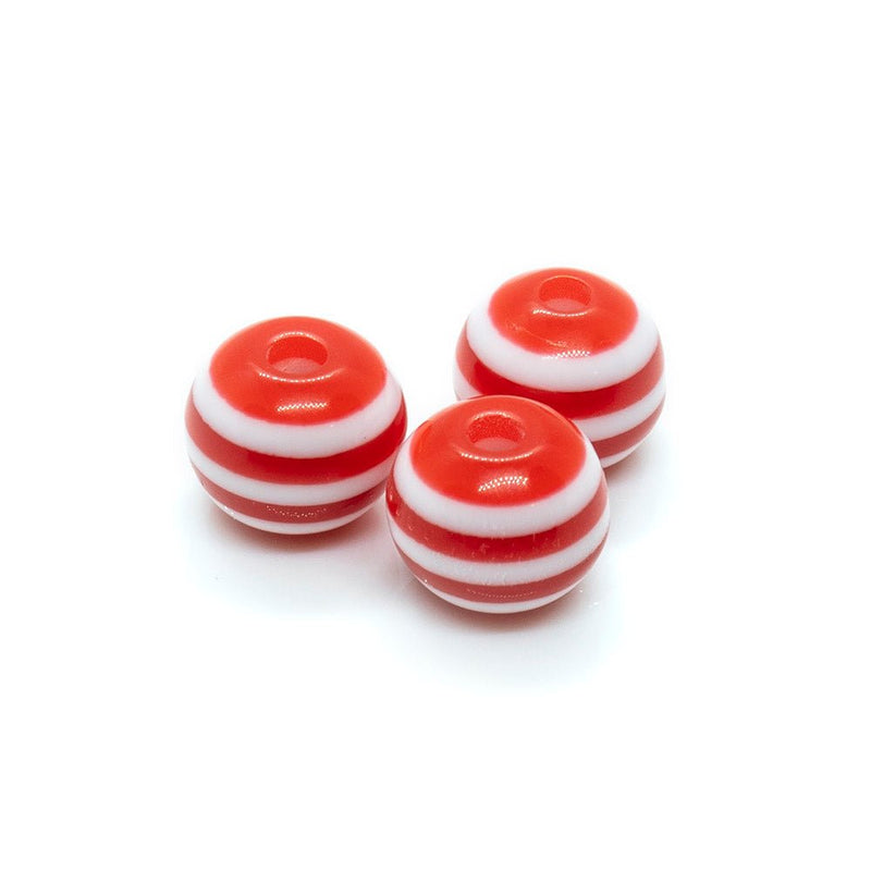 Load image into Gallery viewer, Bubblegum Striped Round Beads 8mm x 7mm Red - Affordable Jewellery Supplies
