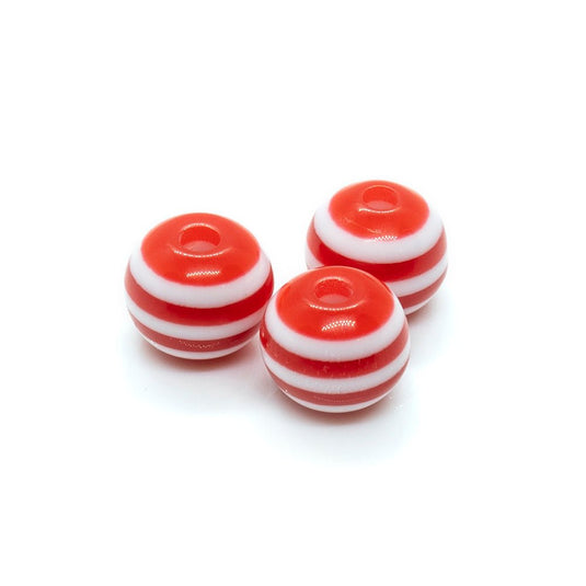 Bubblegum Striped Round Beads 8mm x 7mm Red - Affordable Jewellery Supplies