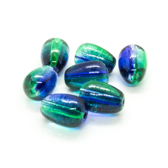 Baking Paint Glass Teardrop Two Tone 9mm x 6.5mm Blue and Green - Affordable Jewellery Supplies