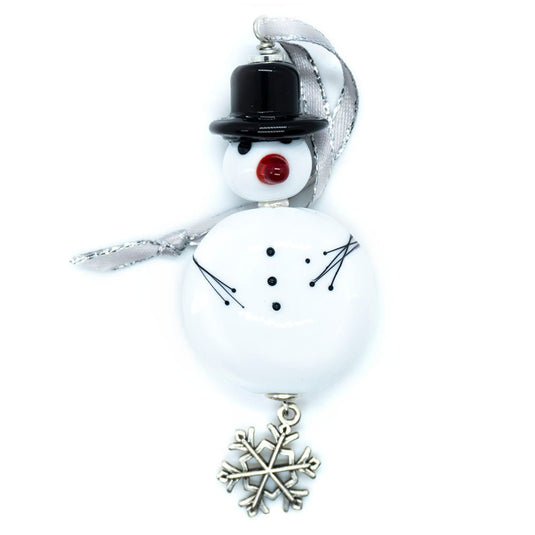 Lampwork Snowman Christmas Ornament 75mm x 30mm 75mm - Affordable Jewellery Supplies