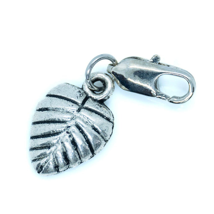 Leaf Charm with Lobster Clasp 28mm x 10mm Antique Silver - Affordable Jewellery Supplies