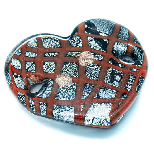 2-Holed Murano Glass Heart 45mm x44mm Brown & Grey - Affordable Jewellery Supplies