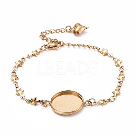 304 Stainless Steel Cabochon Bracelet Making Set - Star 15.5cm + 6.3cm extender x 4.5mm Gold - Affordable Jewellery Supplies
