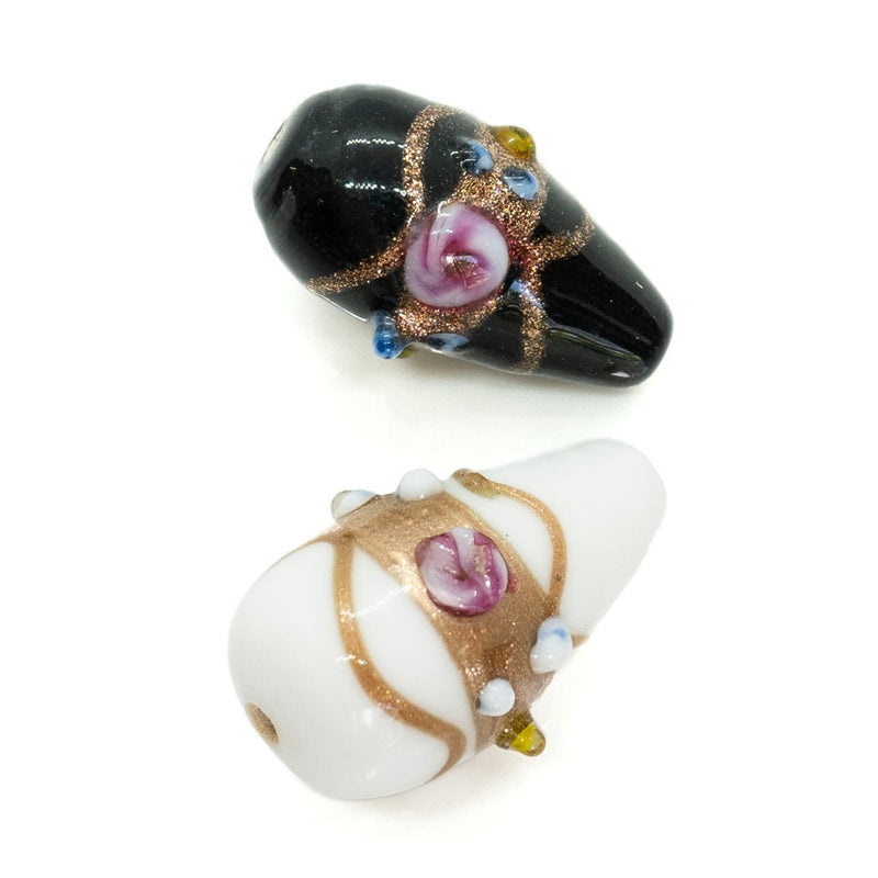 Load image into Gallery viewer, Indian Glass Lampwork Teardrop 24mm x 12mm White - Affordable Jewellery Supplies