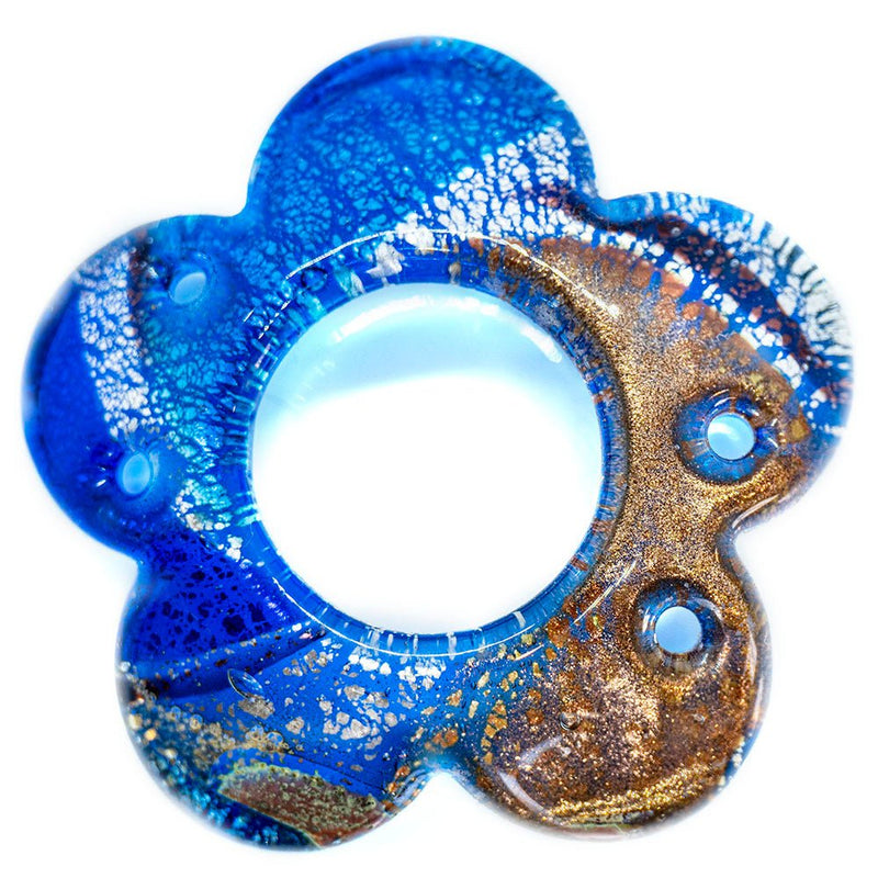 Load image into Gallery viewer, Murano Glass Flower Pendant 55mm x 12mm Blue/Copper - Affordable Jewellery Supplies
