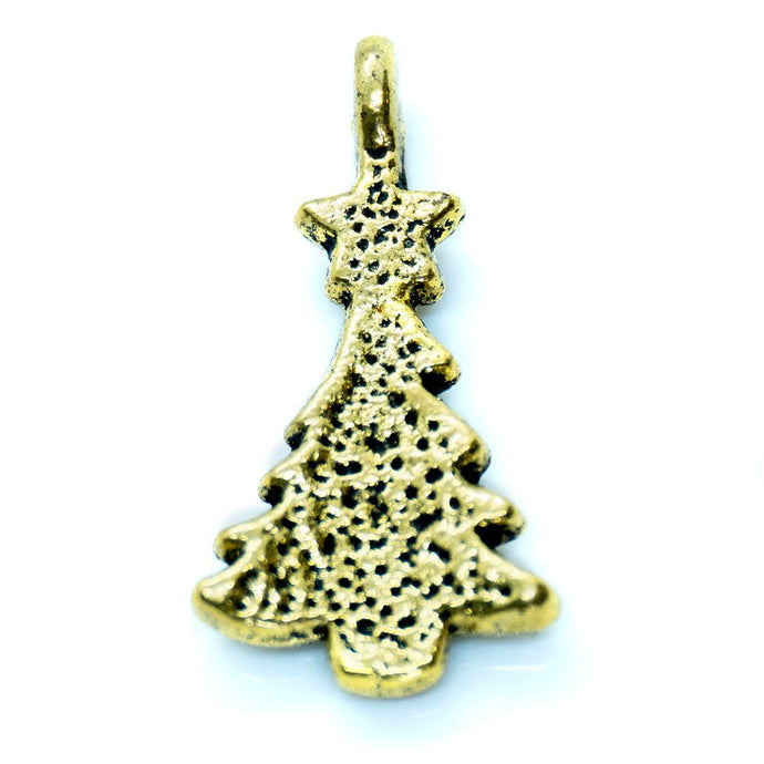 Christmas Tree Charm 20mm x 11mm Antique Gold - Affordable Jewellery Supplies