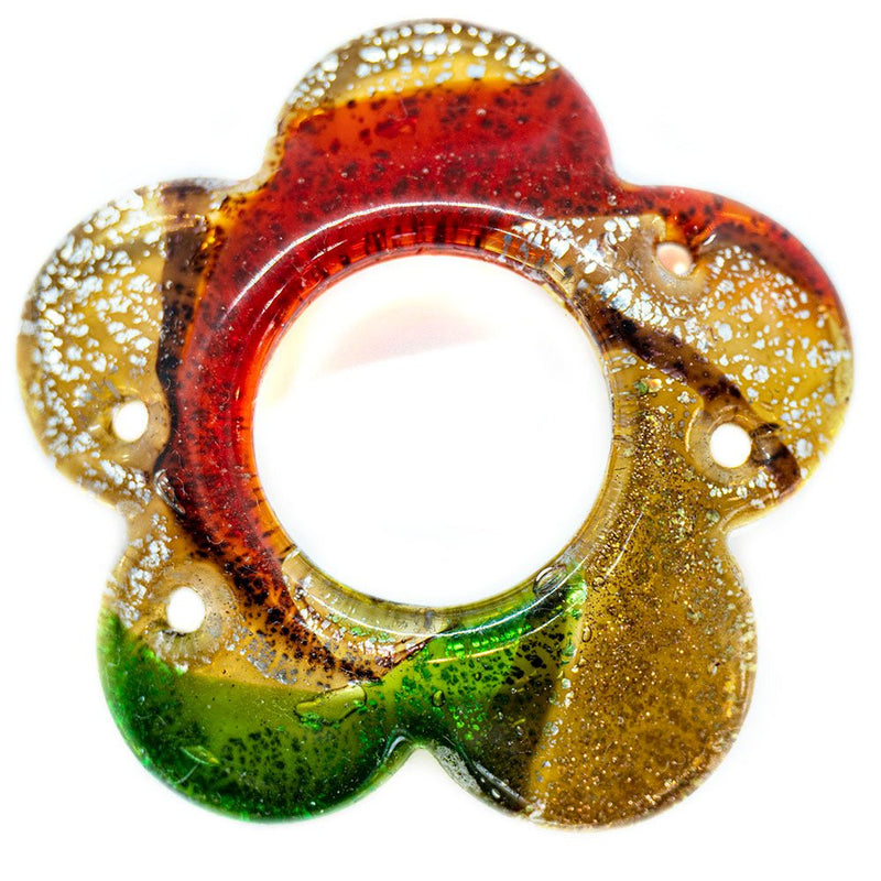 Load image into Gallery viewer, Murano Glass Flower Pendant 55mm x 12mm Red/Green - Affordable Jewellery Supplies