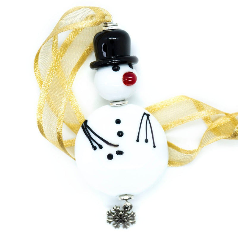 Load image into Gallery viewer, Lampwork Snowman Christmas Ornament 75mm x 30mm 70mm - Affordable Jewellery Supplies