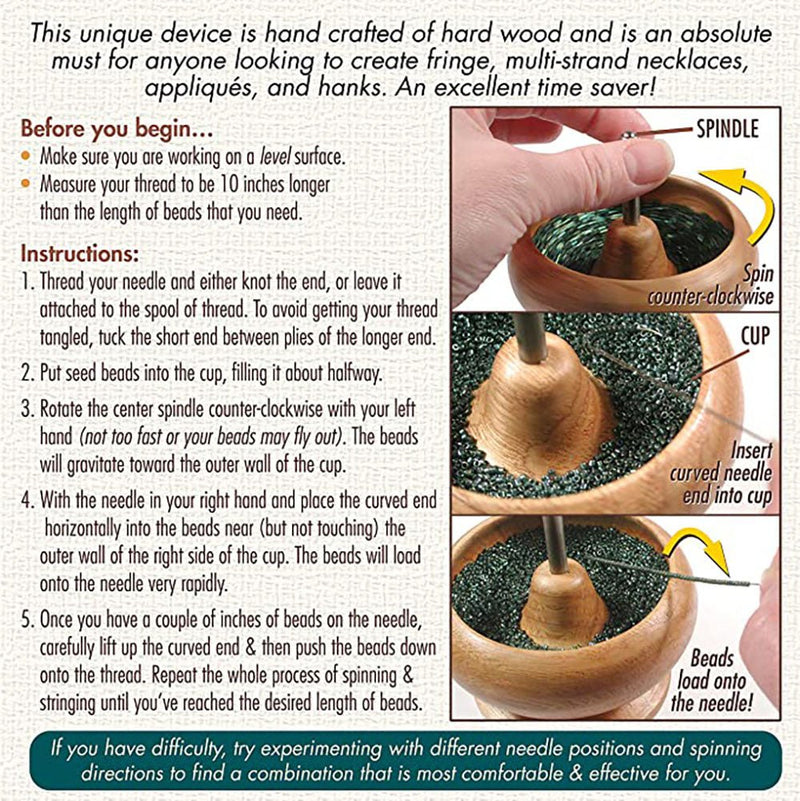Load image into Gallery viewer, Spin & String Mini Bead Stringing Tool 10cm x 10cm Wood - Affordable Jewellery Supplies