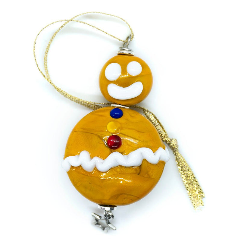 Load image into Gallery viewer, Lampwork Gingerbread Man Christmas Ornament 70mm x 35mm Ocre - Affordable Jewellery Supplies
