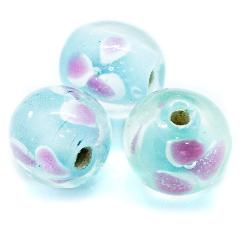 Load image into Gallery viewer, Lampwork Glass Round Beads 10mm Aqua &amp; Pink - Affordable Jewellery Supplies
