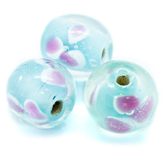 Lampwork Glass Round Beads 10mm Aqua & Pink - Affordable Jewellery Supplies