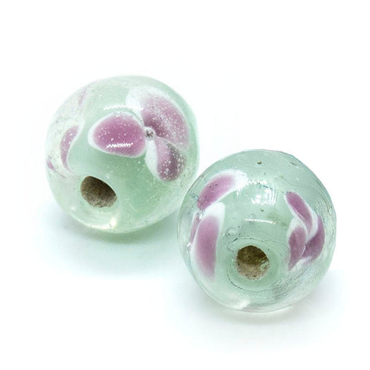 Lampwork Glass Round Beads 10mm Sage & Pink - Affordable Jewellery Supplies