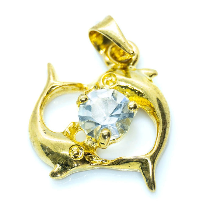 Dolphin with Diamante 21mm x 17mm Gold - Affordable Jewellery Supplies