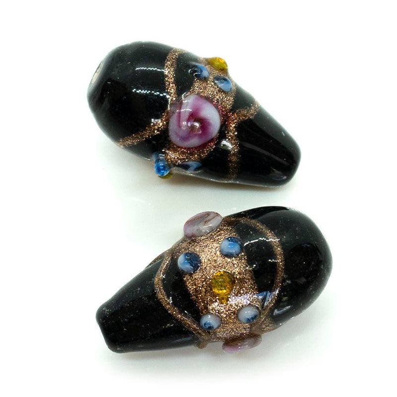 Load image into Gallery viewer, Indian Glass Lampwork Teardrop 24mm x 12mm Black - Affordable Jewellery Supplies