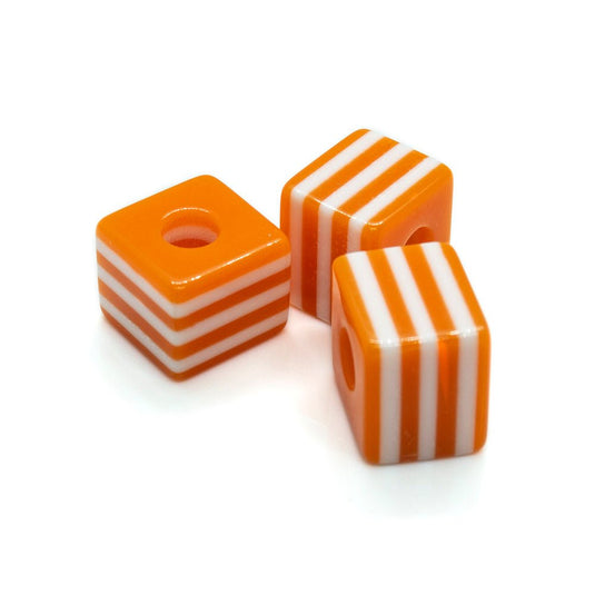 Bubblegum Striped Cubes 10mm Orange - Affordable Jewellery Supplies
