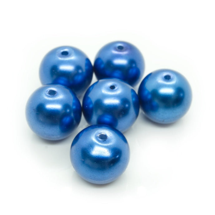 Pearlised Glass Pearl 14mm Royal Blue - Affordable Jewellery Supplies
