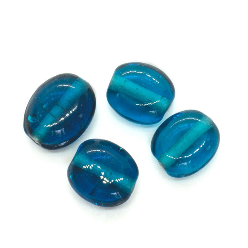 Load image into Gallery viewer, Indian Glass Lampwork Flat Oval Bead 15mm x 12mm x 6mm Peacock - Affordable Jewellery Supplies
