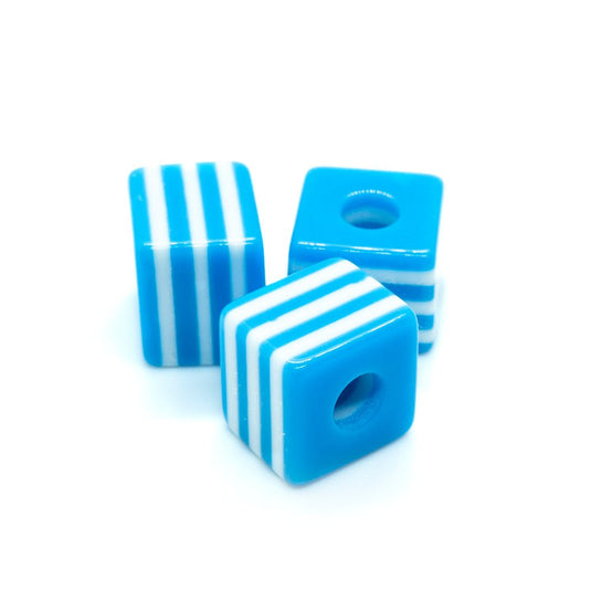 Bubblegum Striped Cubes 10mm Light Blue - Affordable Jewellery Supplies