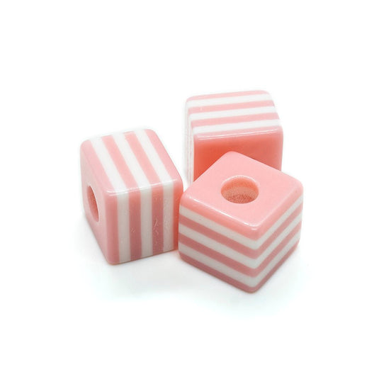 Bubblegum Striped Cubes 10mm Pale Pink - Affordable Jewellery Supplies