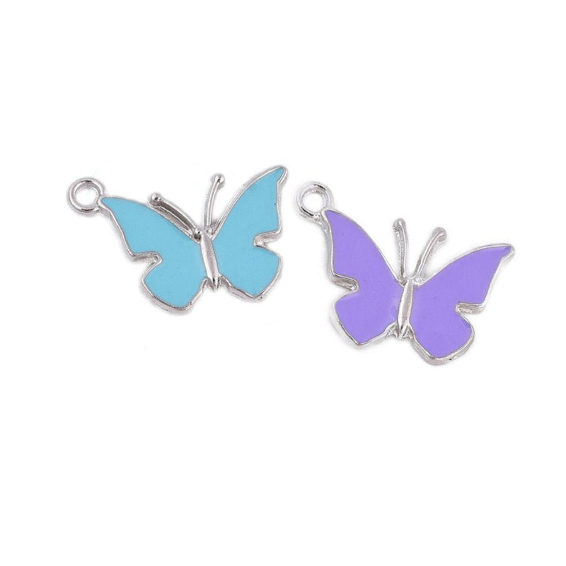 Load image into Gallery viewer, Enamel Butterfly Charm 21mm x 14.5mm x 1.5mm Lilac - Affordable Jewellery Supplies
