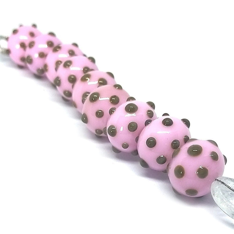 Load image into Gallery viewer, GlaesDesign Handmade Lampwork Beads with Dots 16mm x 11mm Pink & Grey - Affordable Jewellery Supplies
