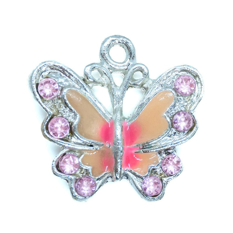 Load image into Gallery viewer, Enamelled Rhinestone Butterfly Charm 22mm x 20mm Pink - Affordable Jewellery Supplies