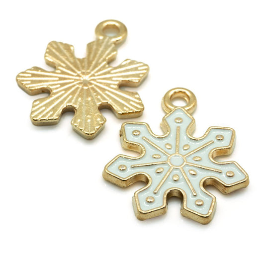 Enamel Snowflake Charm 21mm x 17mm White & Gold - Affordable Jewellery Supplies