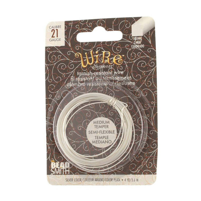Beadsmith Square Wire 21 Gauge/0.71mm 3.6m Silver - Affordable Jewellery Supplies