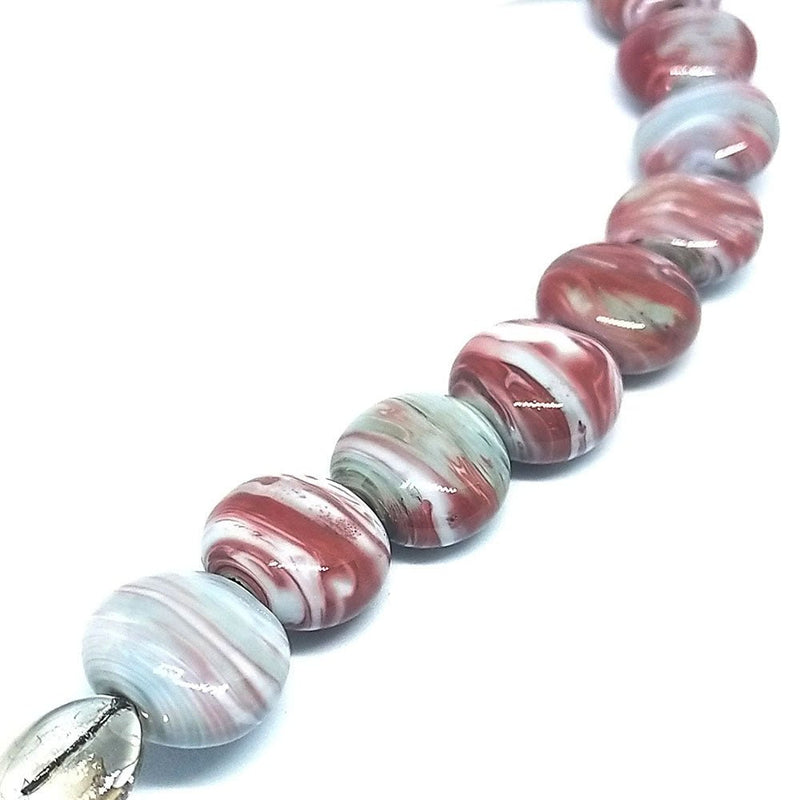 Load image into Gallery viewer, GlaesDesign Handmade Lampwork Glass Beads 18mm x 18mm x 12mm Grey & Red - Affordable Jewellery Supplies