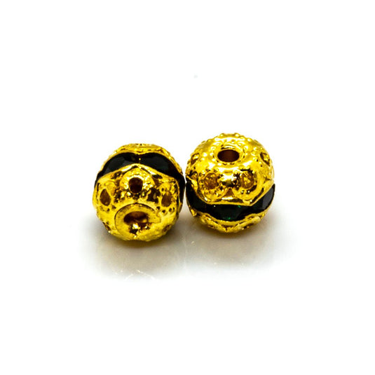 Rhinestone Ball 6mm Gold Dark Emerald - Affordable Jewellery Supplies