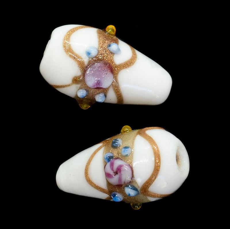 Load image into Gallery viewer, Indian Glass Lampwork Teardrop 24mm x 12mm White - Affordable Jewellery Supplies