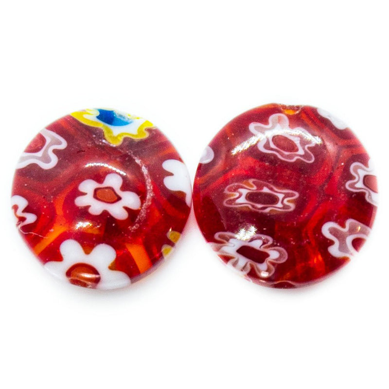 Load image into Gallery viewer, Millefiori Glass Coin Bead with Flower 10mm x 4mm Red - Affordable Jewellery Supplies