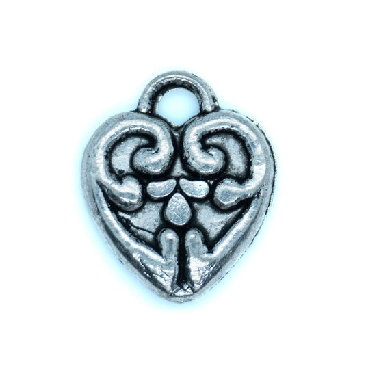 Tibetan Style Heart Charm 13mm x 10mm Antique Silver - Affordable Jewellery Supplies