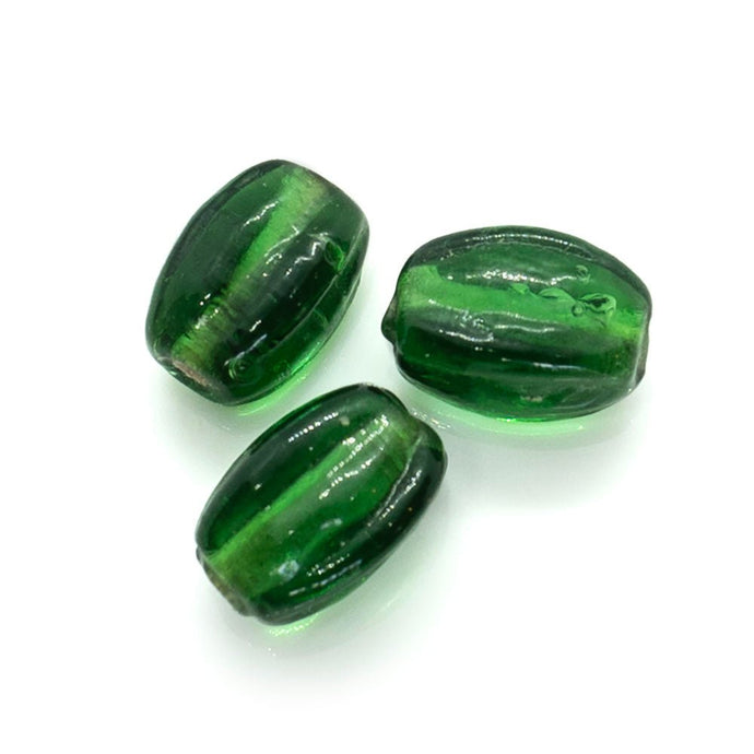 Indian Glass Ridged Oval 10mm x 7mm Bottle Green - Affordable Jewellery Supplies