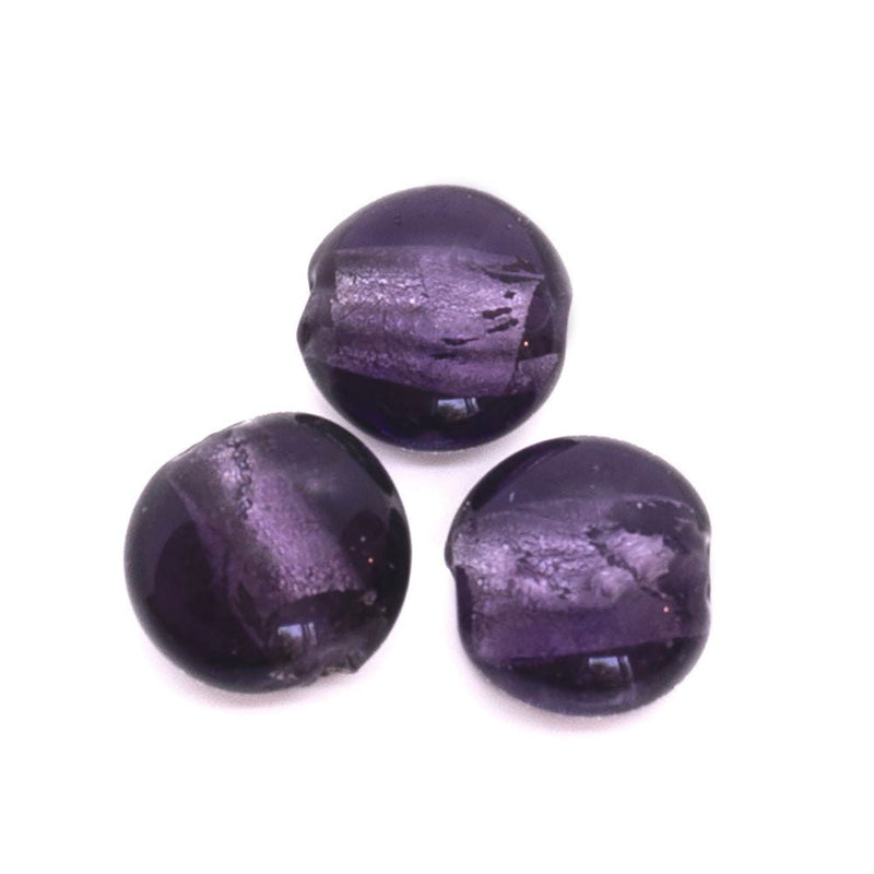 Load image into Gallery viewer, Silver Foil Lined Flat Oval Glass Bead 13mm x 11mm x 8mm Purple - Affordable Jewellery Supplies
