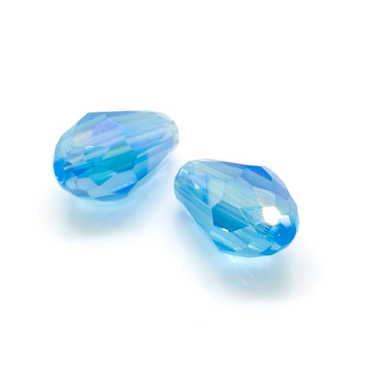 Crystal Glass Faceted Teardrop Centre Drilled 11mm x 7mm Blue AB - Affordable Jewellery Supplies