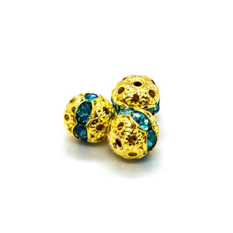 Load image into Gallery viewer, Rhinestone Ball 8mm Gold aqua - Affordable Jewellery Supplies
