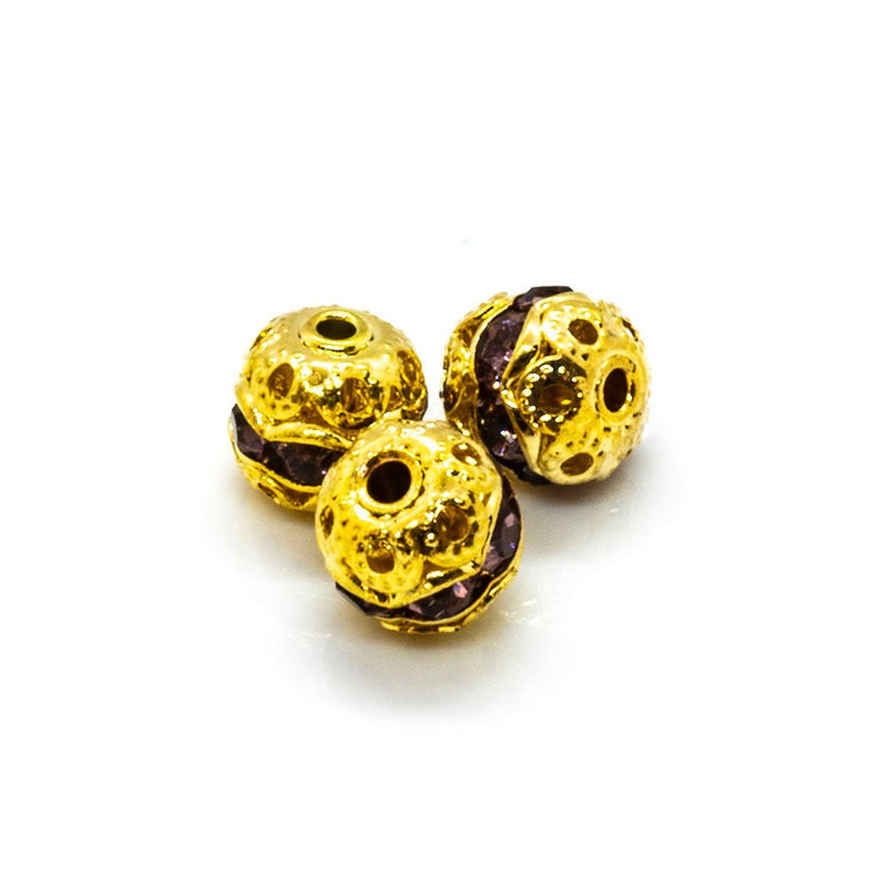 Load image into Gallery viewer, Rhinestone Ball 6mm Gold Amethyst - Affordable Jewellery Supplies
