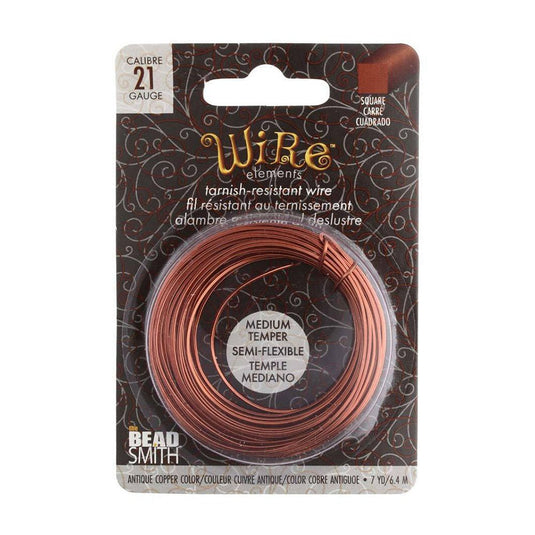 Beadsmith Square Wire 21 Gauge/0.71mm 6.4m Antique Copper - Affordable Jewellery Supplies
