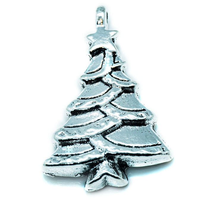 Christmas Tree Charm 29mm x 18mm Antique Silver - Affordable Jewellery Supplies
