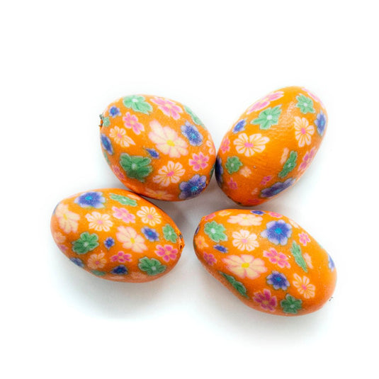 Multicoloured Polymer Clay Oval Beads 15mm x 10mm Orange - Affordable Jewellery Supplies