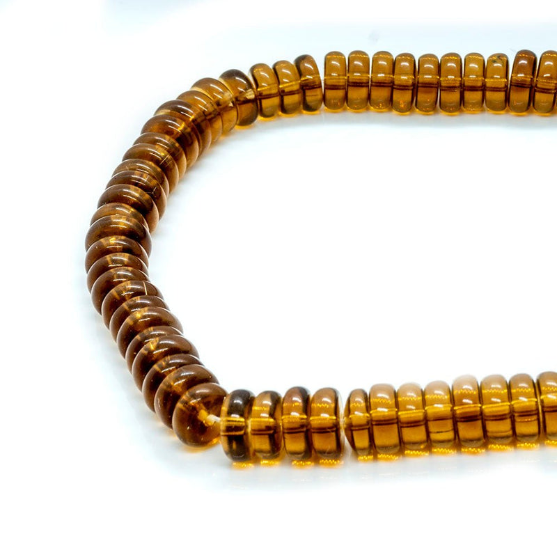 Load image into Gallery viewer, Crystal Glass Rondelle 8mm x 3mm x 33cm length Topaz - Affordable Jewellery Supplies