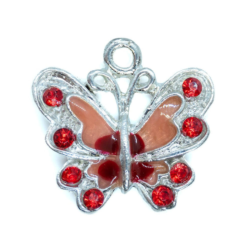 Load image into Gallery viewer, Enamelled Rhinestone Butterfly Charm 22mm x 20mm Red - Affordable Jewellery Supplies
