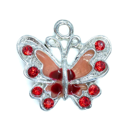 Enamelled Rhinestone Butterfly Charm 22mm x 20mm Red - Affordable Jewellery Supplies