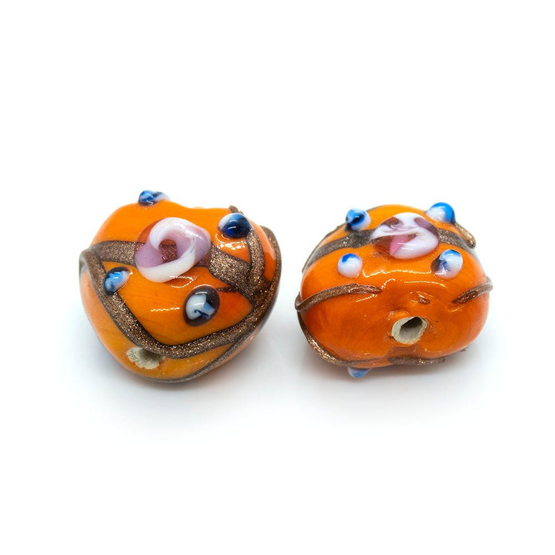 Load image into Gallery viewer, Indian Glass Lampwork Heart 18mm x 16mm Orange - Affordable Jewellery Supplies