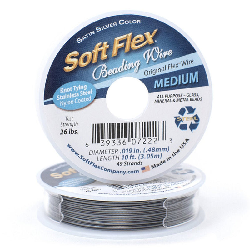 Load image into Gallery viewer, Soft Flex 49 Strand Medium Beading Wire 0.48mm 3.05m (10ft) Satin Silver - Affordable Jewellery Supplies