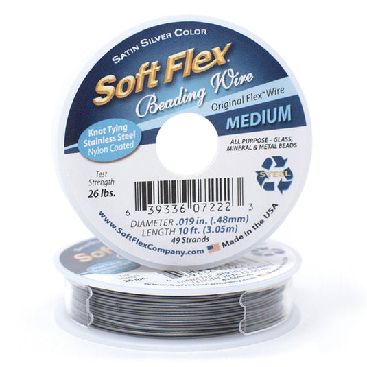 Soft Flex 49 Strand Medium Beading Wire 0.48mm 3.05m (10ft) Satin Silver - Affordable Jewellery Supplies