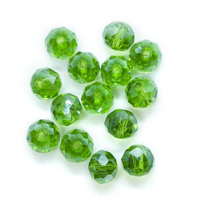 Load image into Gallery viewer, Electroplated Glass Faceted Rondelle 8mm x 6mm Green - Affordable Jewellery Supplies
